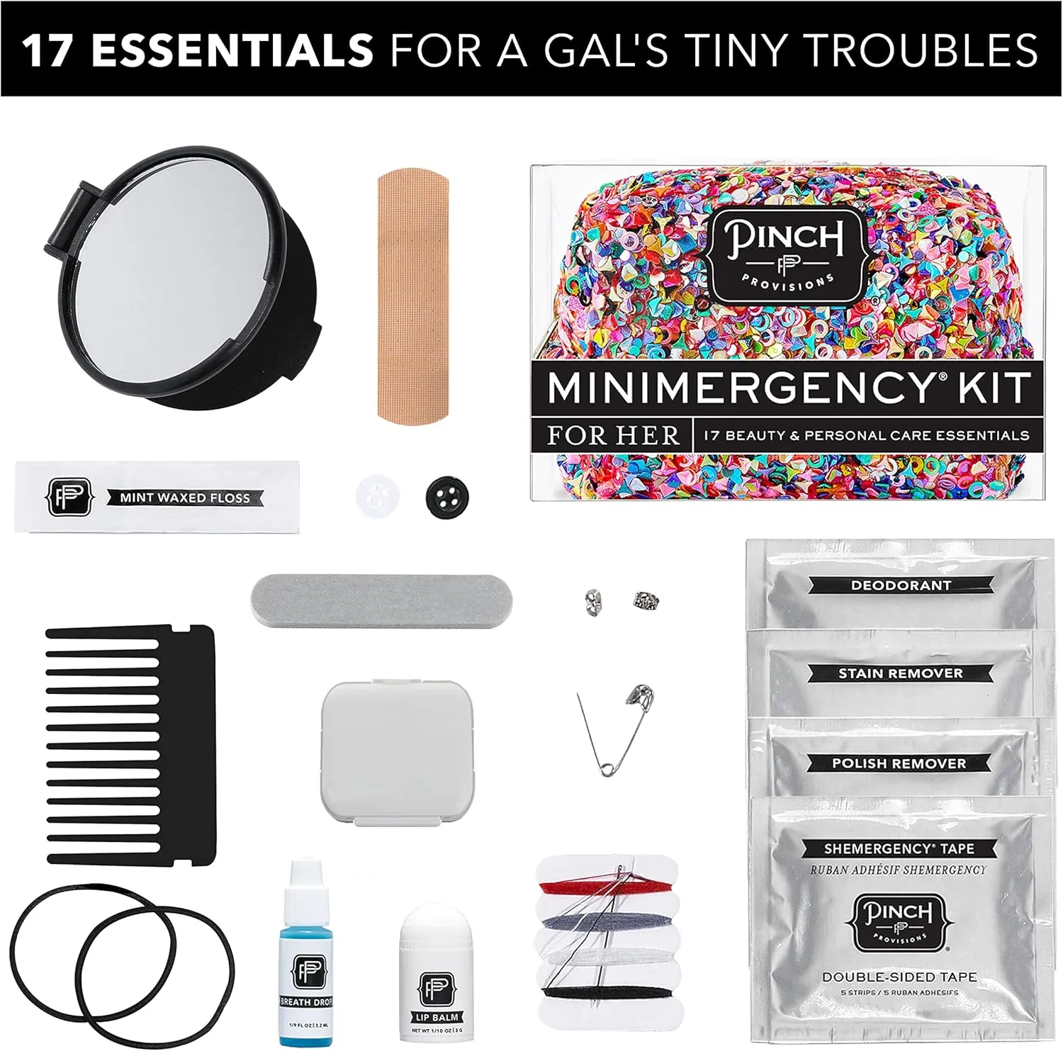 Pinch Provisions Big Glitter Energy Minimergency Kit, Includes 17 Travel-Sized Cosmetic Essentials, Convenient for Purses, Emergency Beauty Accessories, Gifts for Holiday’s & Birthday’s