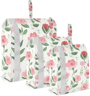 Pink Flowers Travel Storage Bag with Lanyard - Portable Lightweight Classified Storage Bag with Zipper, Dust and Waterproof Travel Packing Cube for Suitcase,3 Pieces