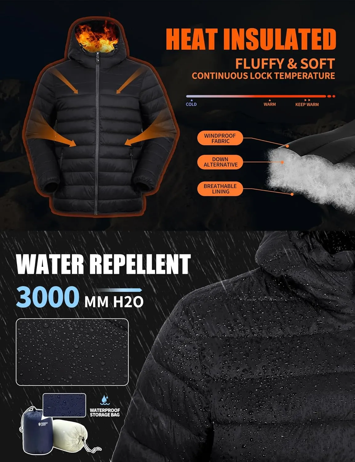 Pioneer Camp Mens Lightweight Packable Puffer Jacket Hooded Insulated Thermal Puffy Winter Jackets for Running Travel