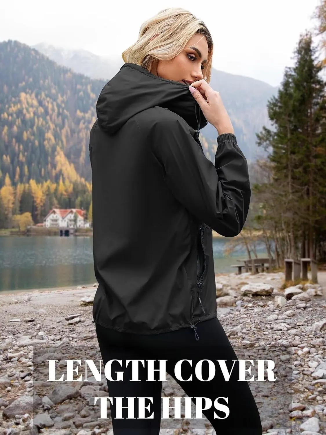 PITINAN Rain Jacket Women Waterproof Lightweight Jacket With Hood Packable Raincoat with Pockets S-XXL