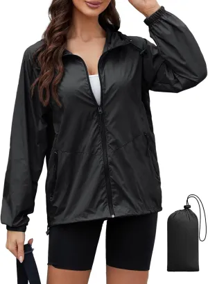 PITINAN Rain Jacket Women Waterproof Lightweight Jacket With Hood Packable Raincoat with Pockets S-XXL