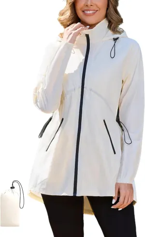 PITINAN Womens Rain Jacket Lightweight Waterproof Jacket With Hood Outdoor Packable Raincoat with Pockets S-XXL