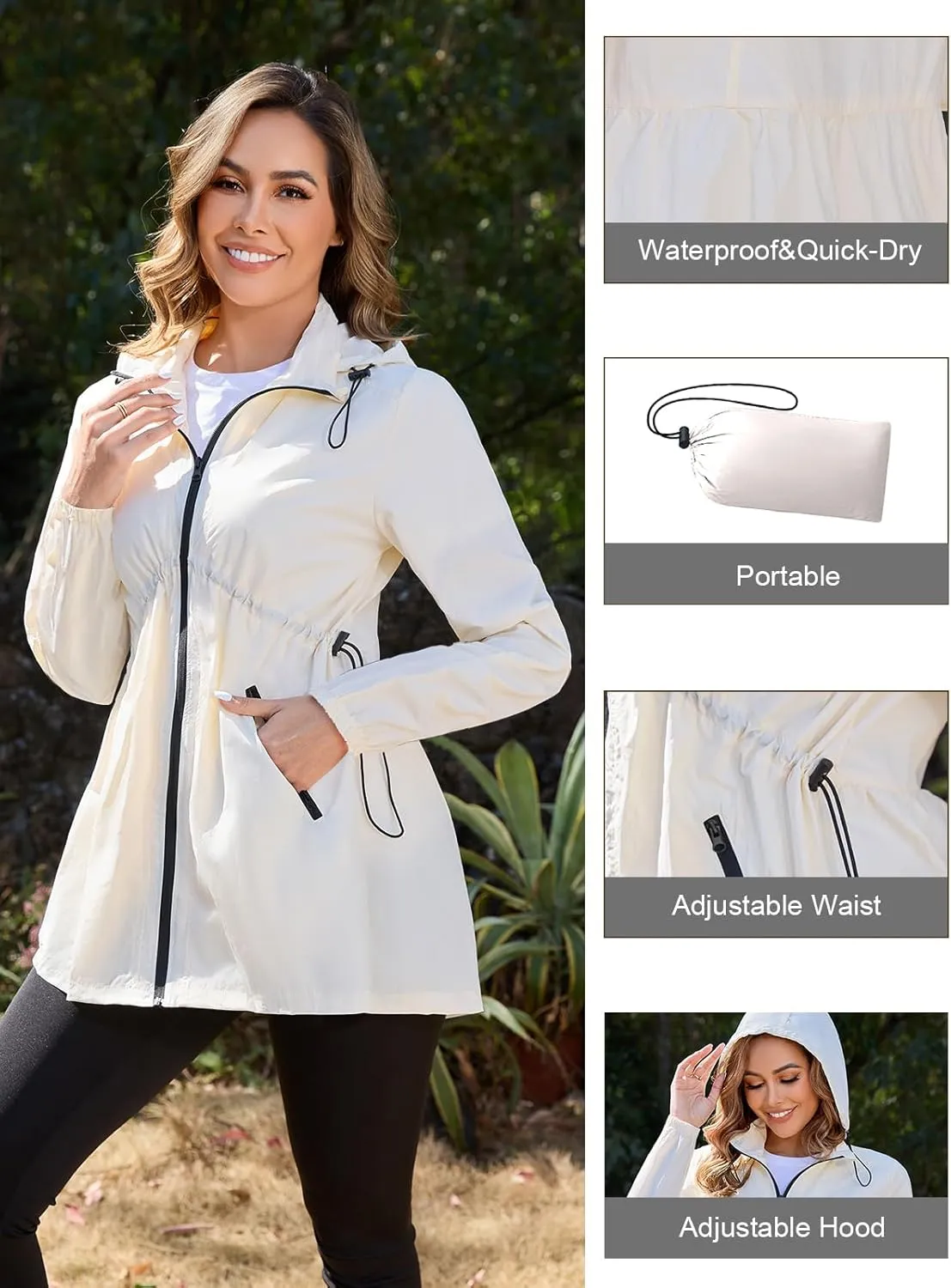 PITINAN Womens Rain Jacket Lightweight Waterproof Jacket With Hood Outdoor Packable Raincoat with Pockets S-XXL