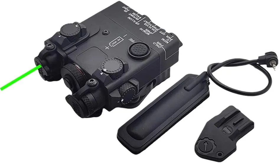 Plastic DL-AII Box Laser Sights, with IR Laser   Red/Green/Blue Laser   Strobe/Momentary/Constant Modes White Flashlight LED, with Remote Pressure Switch, Fit 20mm Rail, Black (Green Laser)