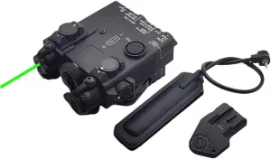 Plastic DL-AII Box Laser Sights, with IR Laser   Red/Green/Blue Laser   Strobe/Momentary/Constant Modes White Flashlight LED, with Remote Pressure Switch, Fit 20mm Rail, Black (Green Laser)