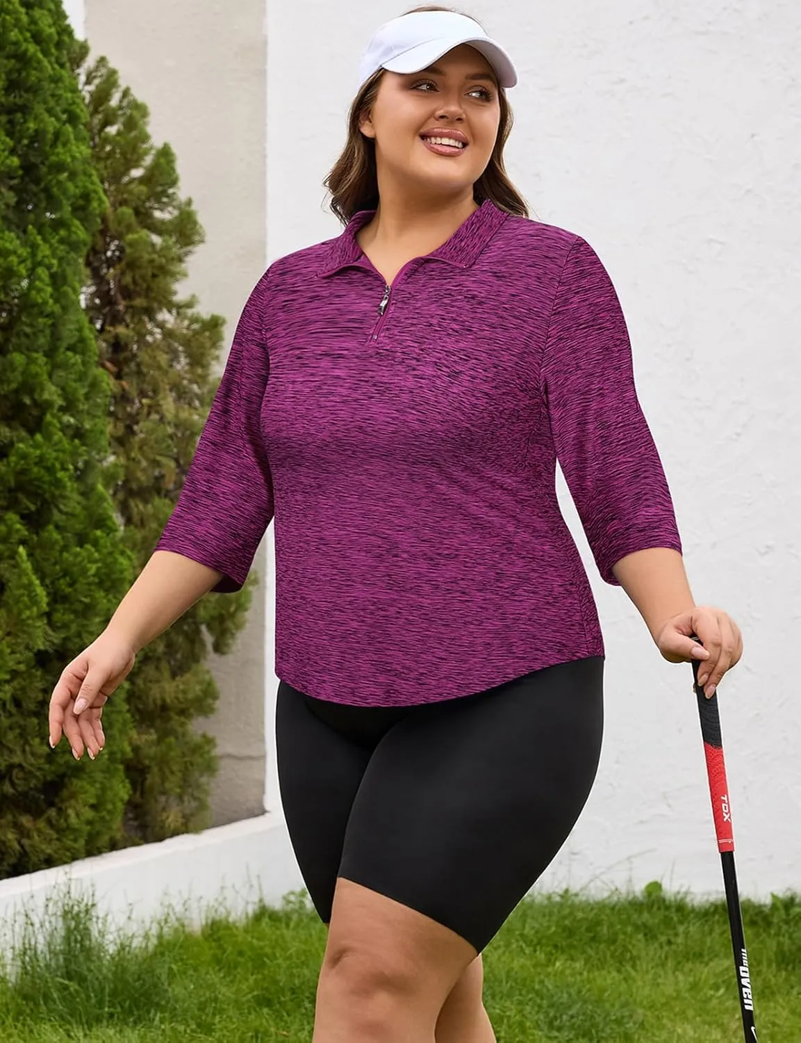 Plus Size Golf Polo Shirts for Women 3/4 Sleeve Quarter Zip Pullover Quick Dry Workout Tops XL-5XL