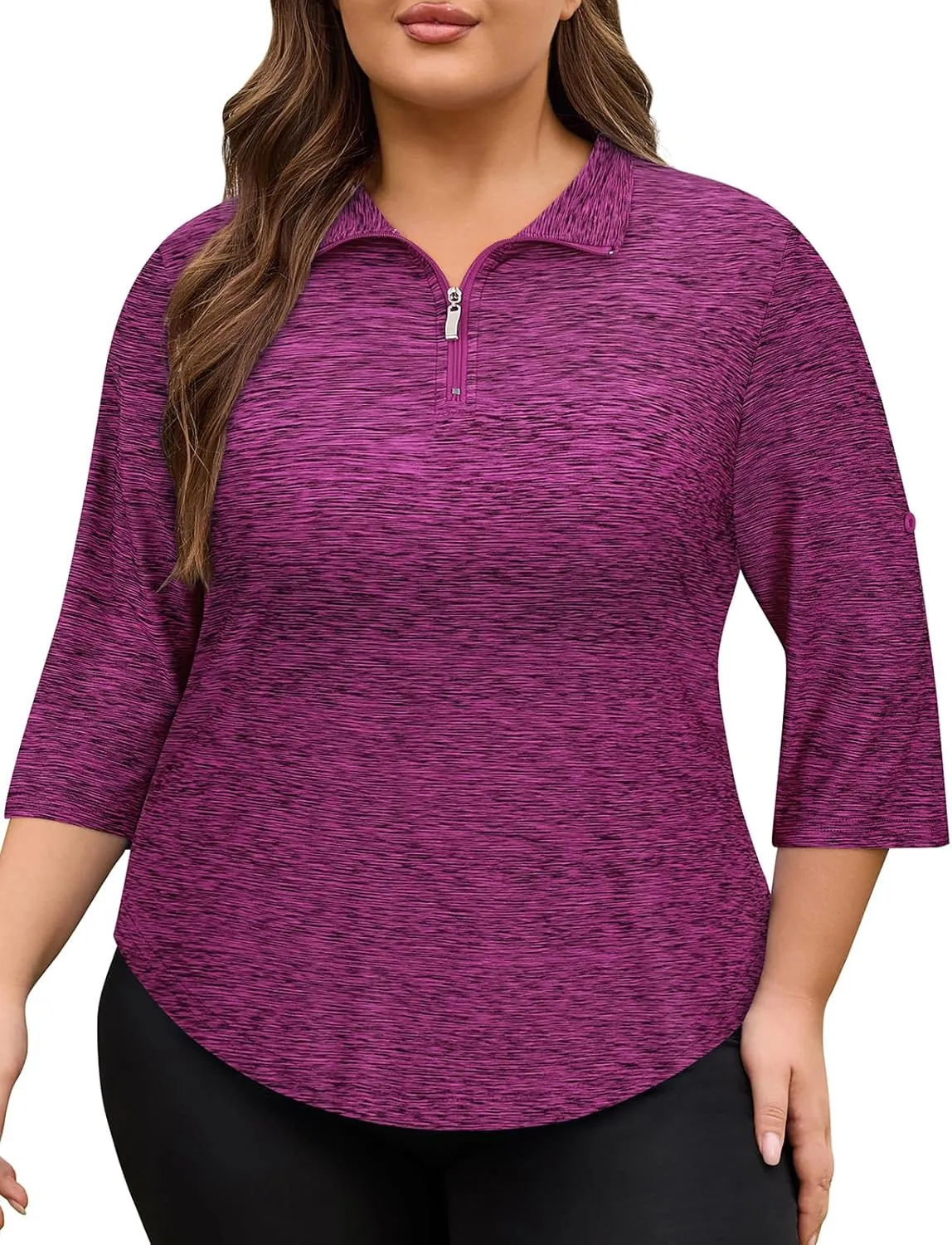 Plus Size Golf Polo Shirts for Women 3/4 Sleeve Quarter Zip Pullover Quick Dry Workout Tops XL-5XL
