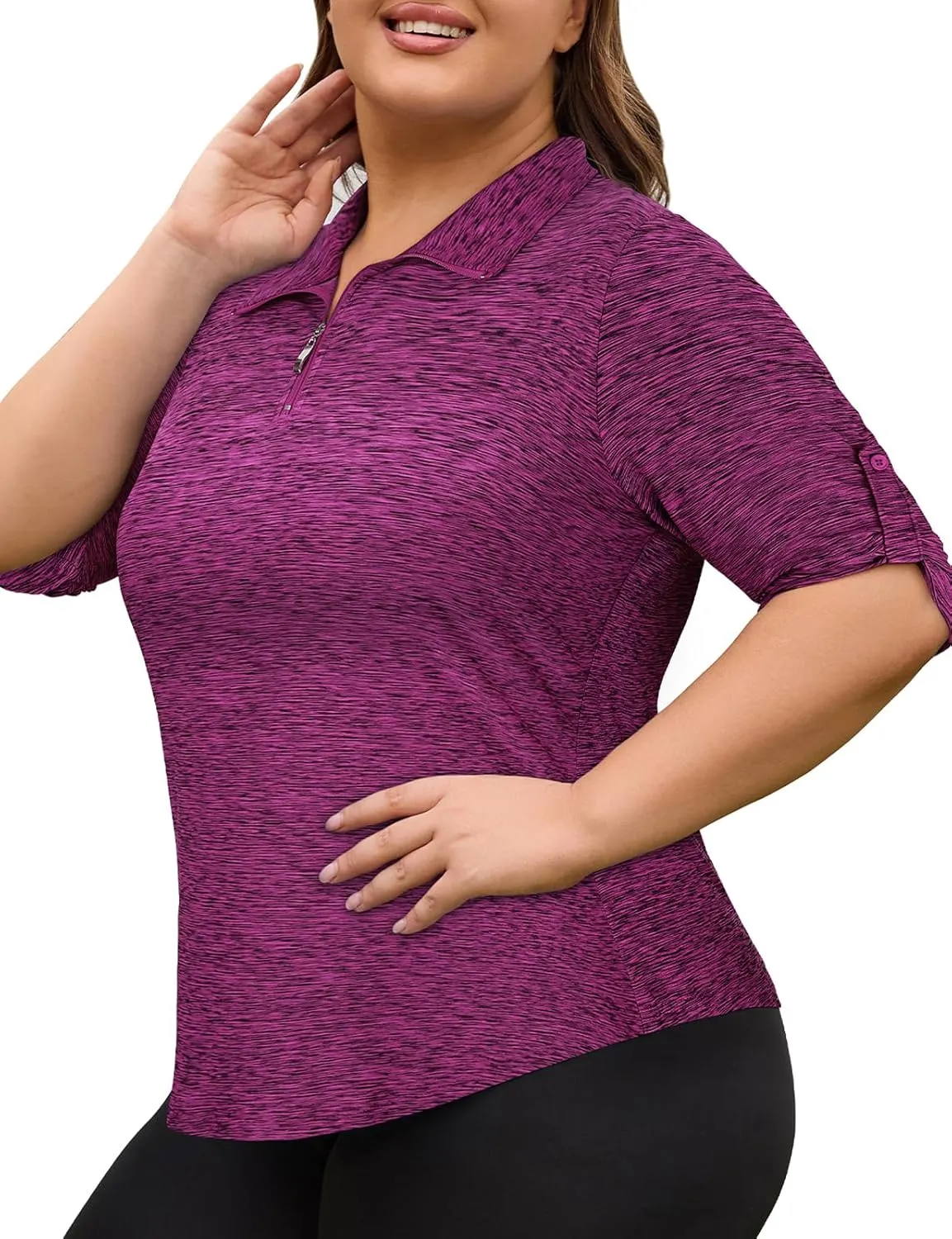 Plus Size Golf Polo Shirts for Women 3/4 Sleeve Quarter Zip Pullover Quick Dry Workout Tops XL-5XL