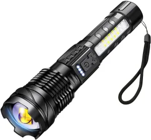 Pocketman Super Bright Flashlight High Lumens Light with 7 Modes Powerful Emergency with COB Side Light for Outdoor