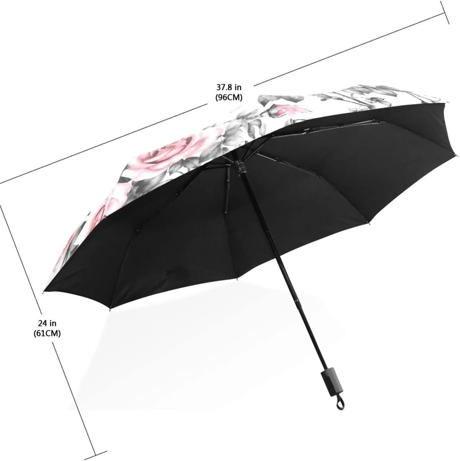 Poeticcity Travel Umbrella, Hand Open Close Windproof Waterproof Folding Umbrella, Black Tape Compact Canopy Strong Anti UV Ray Parasol