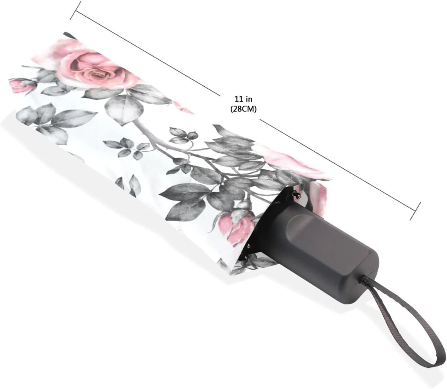 Poeticcity Travel Umbrella, Hand Open Close Windproof Waterproof Folding Umbrella, Black Tape Compact Canopy Strong Anti UV Ray Parasol