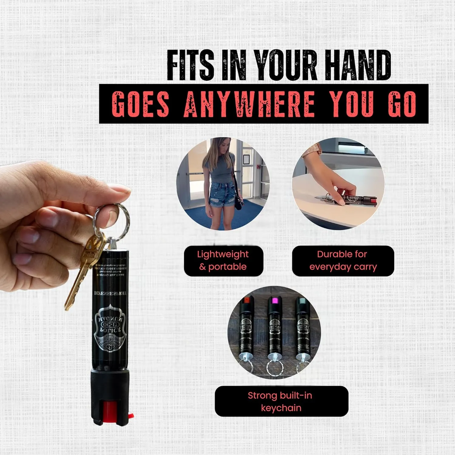 Police Magnum Small Pepper Spray Self Defense Safety Tool- Strong Built-in Keychain Holder- Compact Discreet Canister- Made in The USA- 1 Pack 3/4oz Twist Lock Keyring