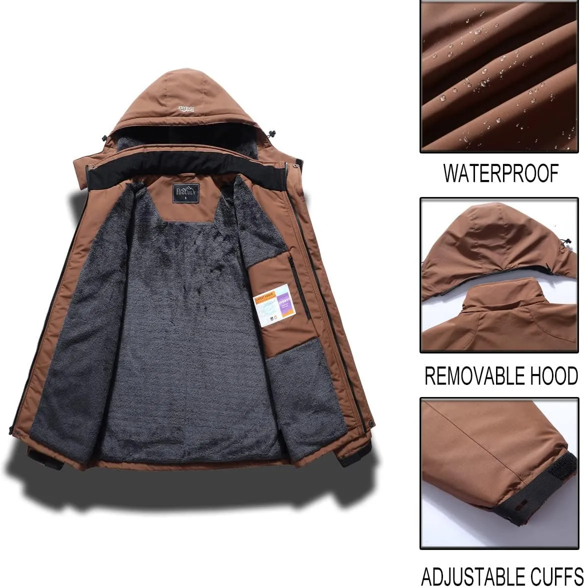 Pooluly Men's Ski Jacket Warm Winter Waterproof Windbreaker Hooded Raincoat Snowboarding Jackets
