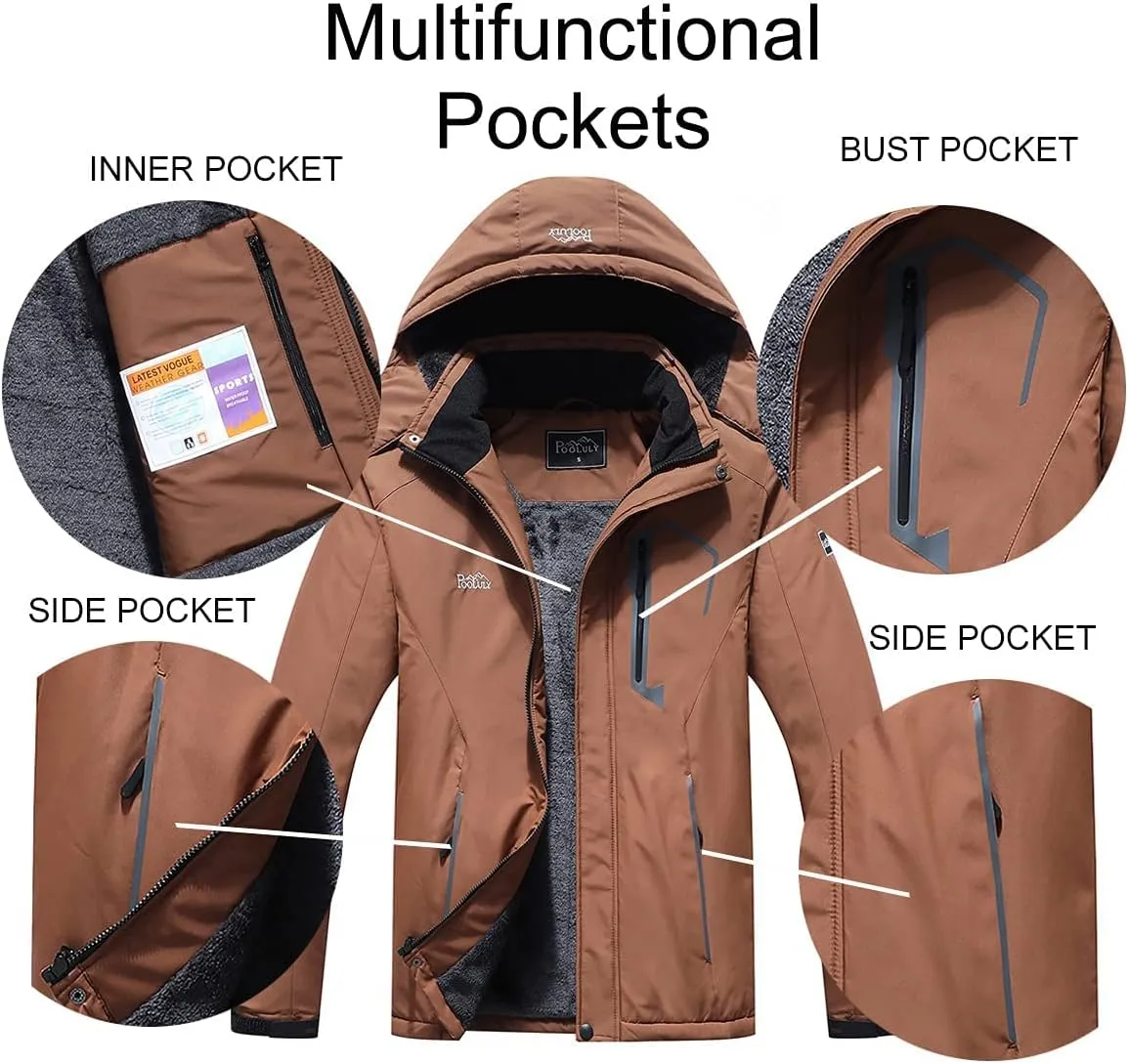 Pooluly Men's Ski Jacket Warm Winter Waterproof Windbreaker Hooded Raincoat Snowboarding Jackets