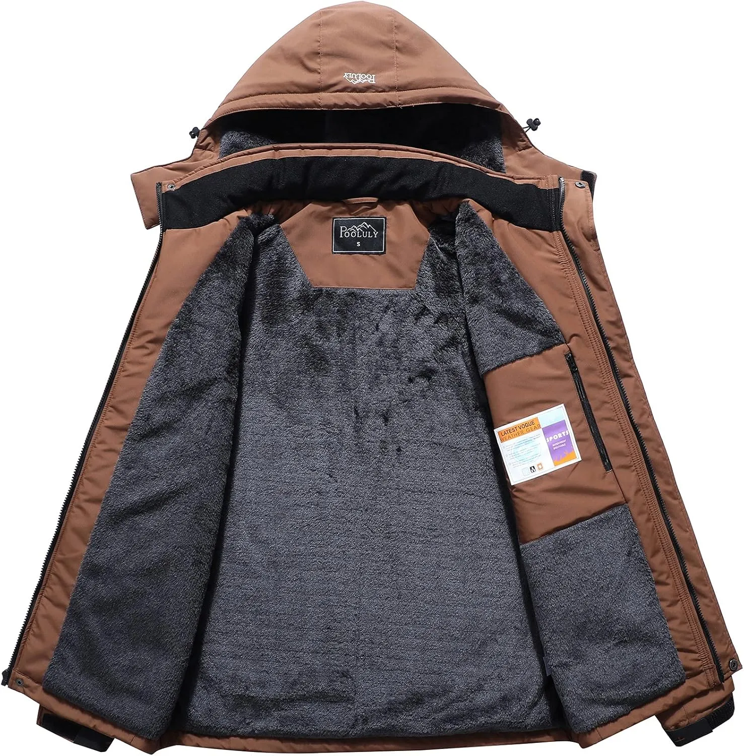Pooluly Men's Ski Jacket Warm Winter Waterproof Windbreaker Hooded Raincoat Snowboarding Jackets