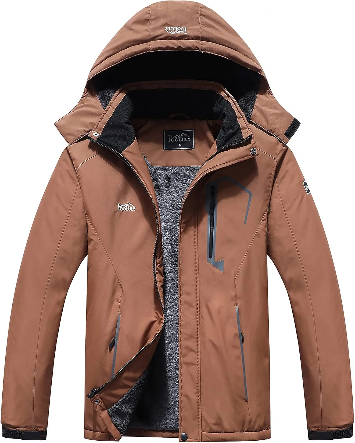 Pooluly Men's Ski Jacket Warm Winter Waterproof Windbreaker Hooded Raincoat Snowboarding Jackets