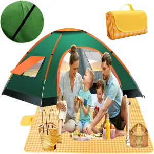 Pop Up Camping Tent, Instant Pop Up Tent with Picnic Mat, Portable Automatic Waterproof Easy Setup Quick-Open Tent, Outdoor Camping Beach Travel