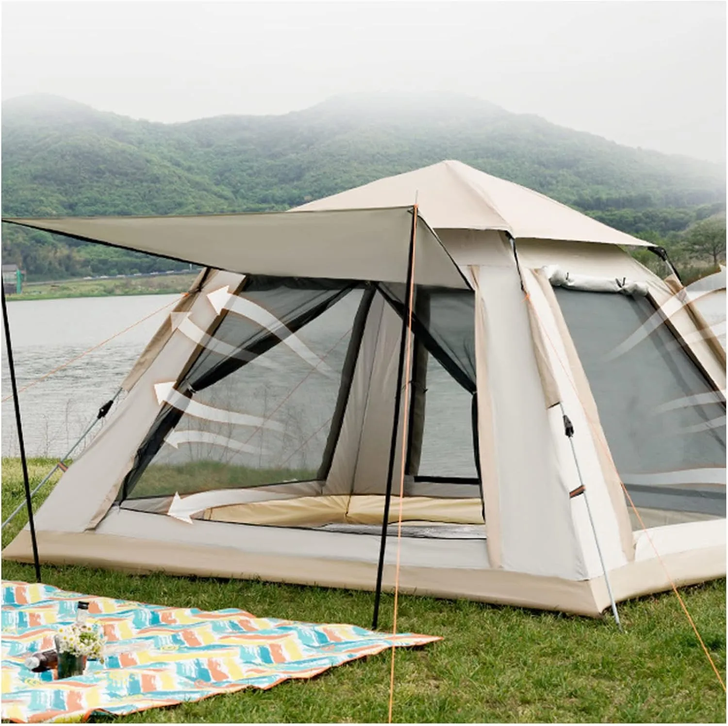 Pop Up Tents Camping 4 People Sun Protection Tents Waterproof Stable and Practical Big Tents for Camping for Family,Outdoor,Hiking and Mountaineering
