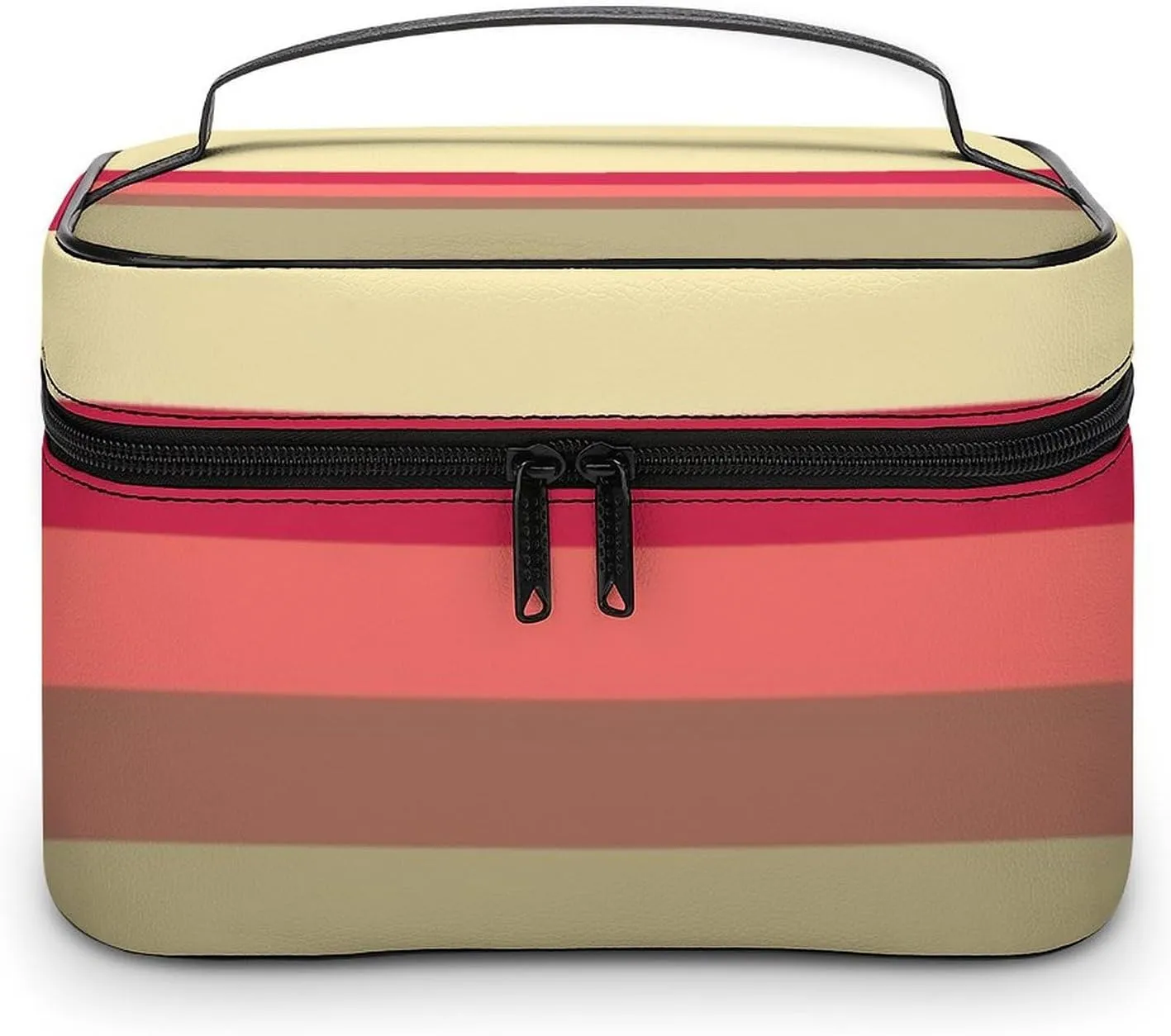 Portable Make Bag, Beige Brown Pink Red Grey Stripes Cosmetic Case Portable Cosmetic Portable Organizer for Men & Women