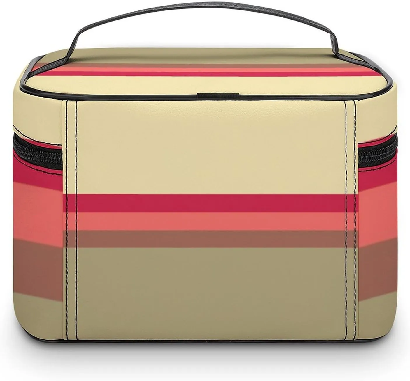 Portable Make Bag, Beige Brown Pink Red Grey Stripes Cosmetic Case Portable Cosmetic Portable Organizer for Men & Women