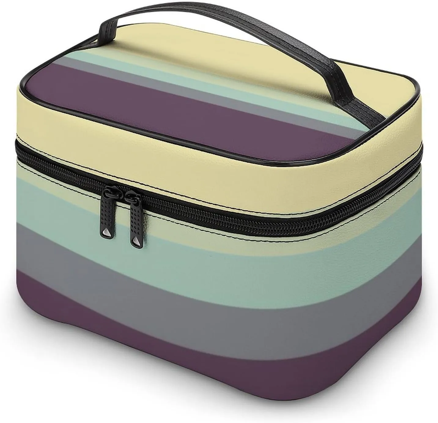 Portable Make Bag, Bright Beige Grey Blue Purple Stripes Cosmetic Case Portable Cosmetic Portable Organizer for Men & Women