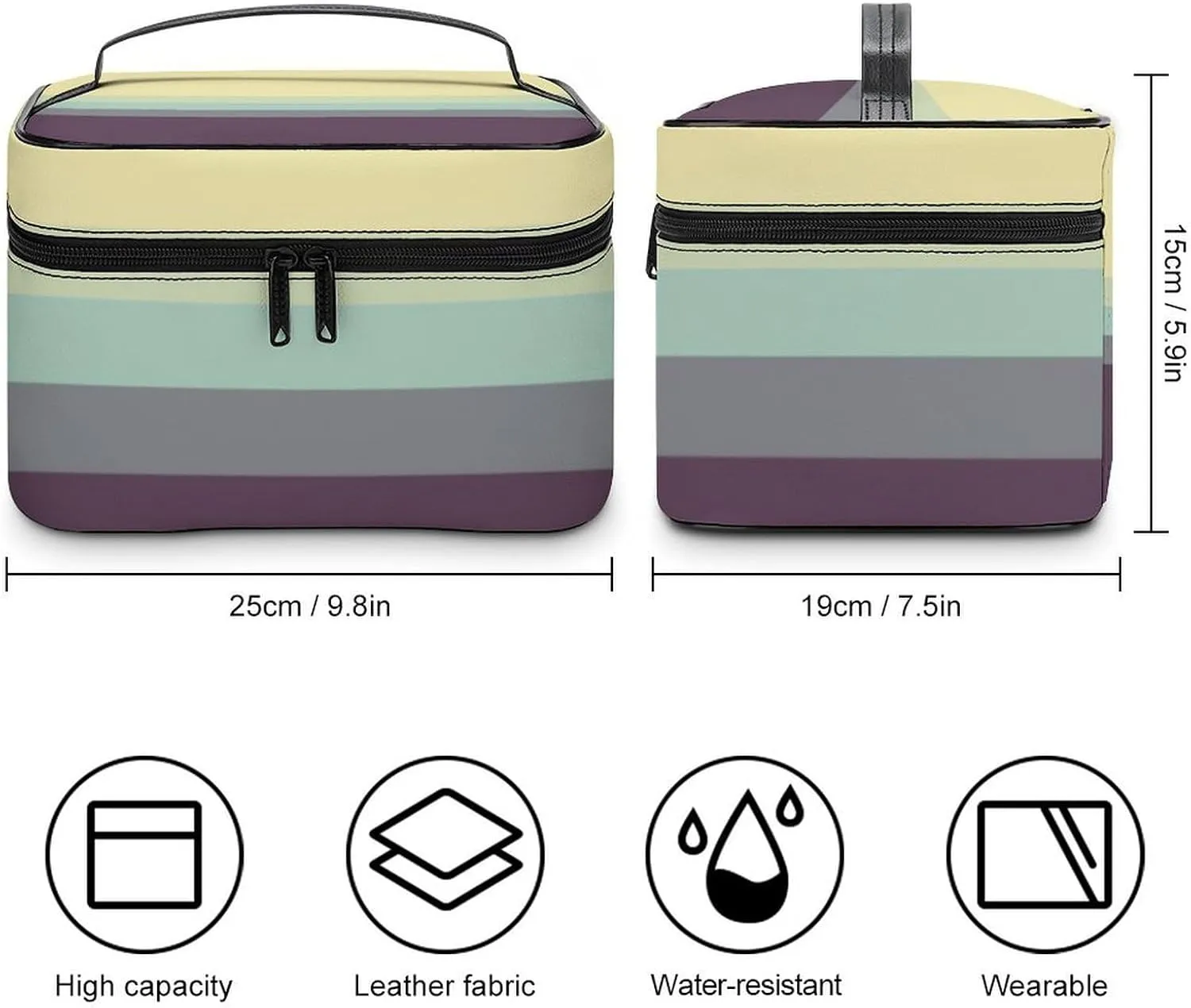 Portable Make Bag, Bright Beige Grey Blue Purple Stripes Cosmetic Case Portable Cosmetic Portable Organizer for Men & Women