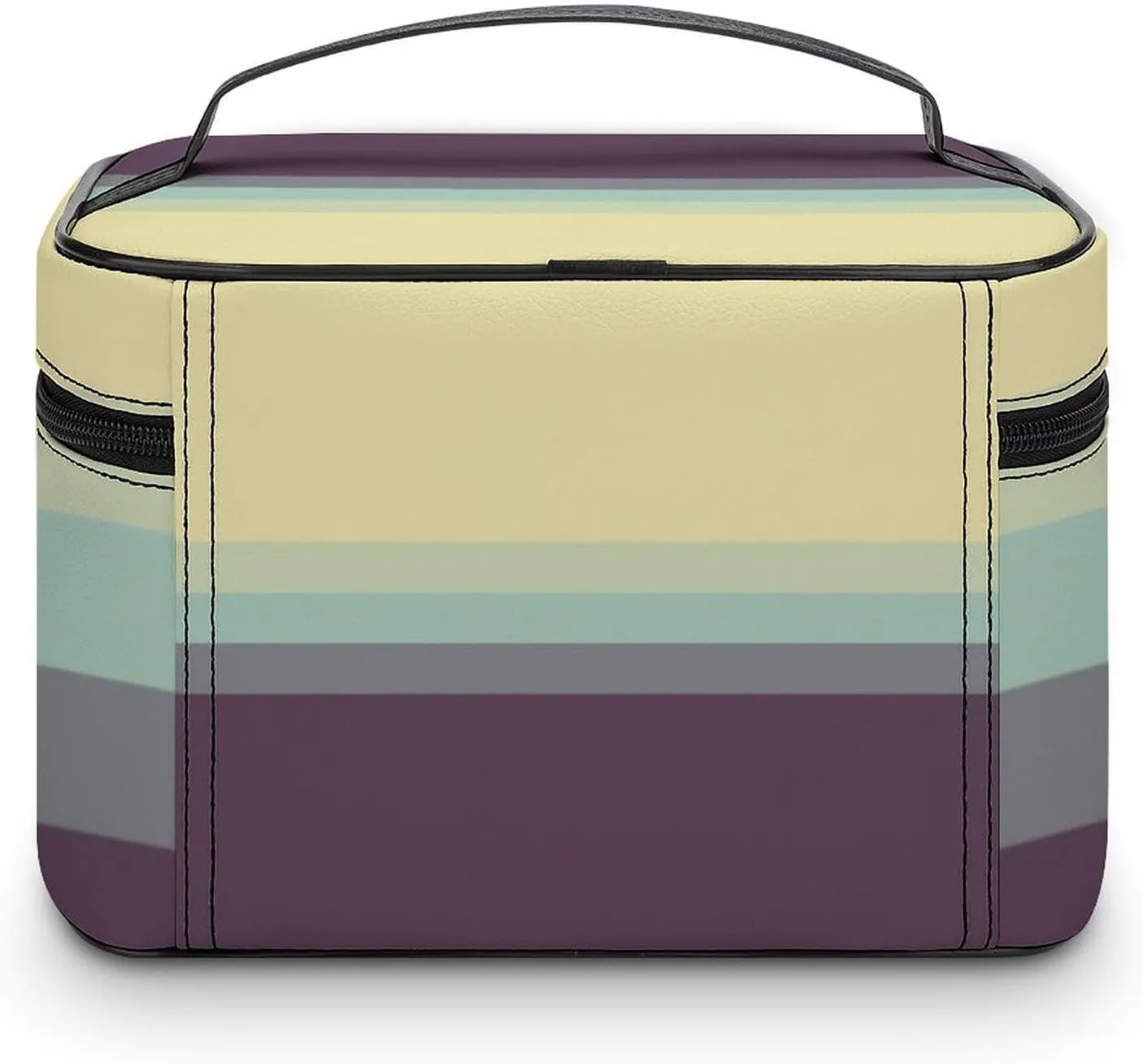 Portable Make Bag, Bright Beige Grey Blue Purple Stripes Cosmetic Case Portable Cosmetic Portable Organizer for Men & Women