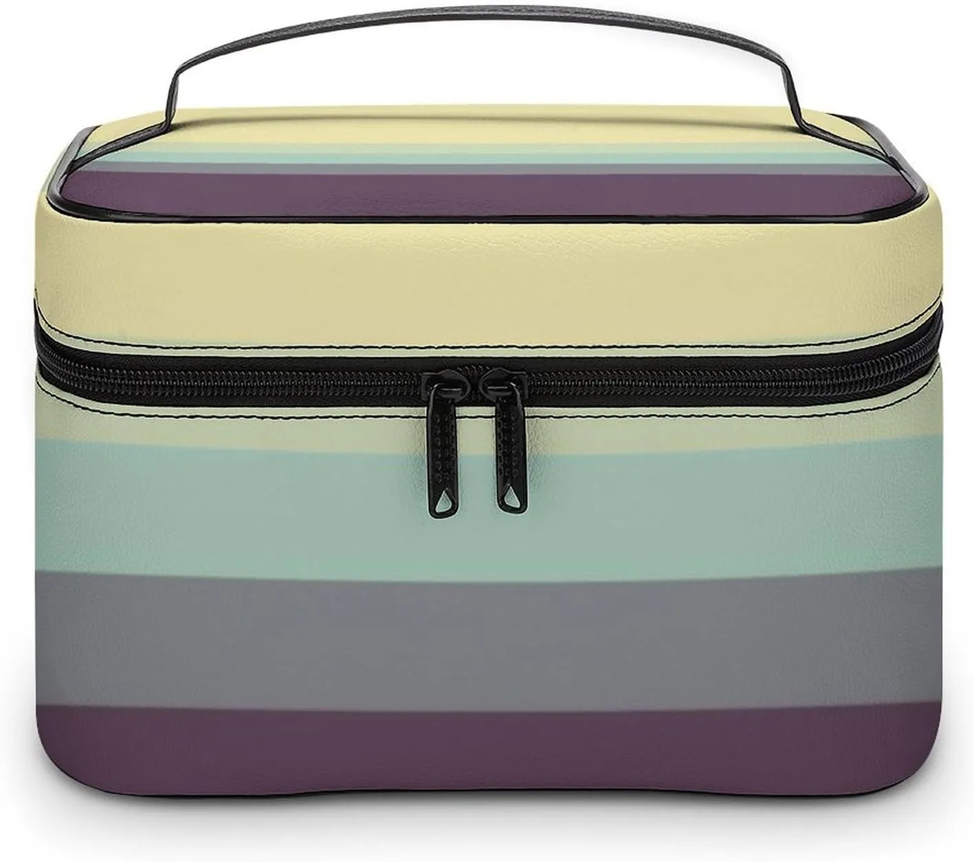 Portable Make Bag, Bright Beige Grey Blue Purple Stripes Cosmetic Case Portable Cosmetic Portable Organizer for Men & Women