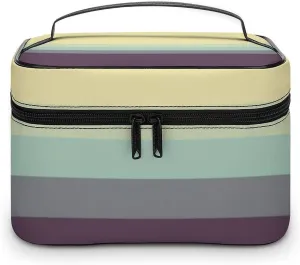 Portable Make Bag, Bright Beige Grey Blue Purple Stripes Cosmetic Case Portable Cosmetic Portable Organizer for Men & Women