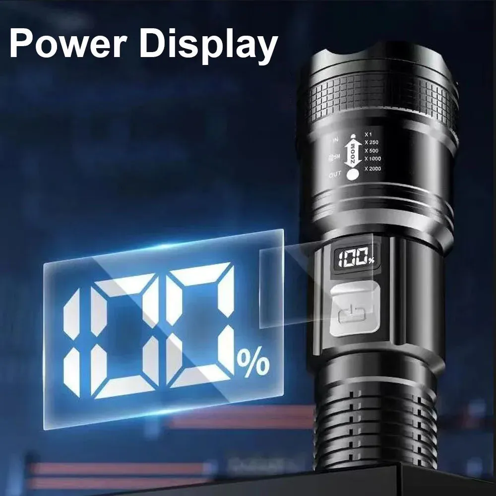 Portable Rechargeable High Power LED Tactical Flashlight with Telescopic Zoom for Outdoor Camping and Fishing