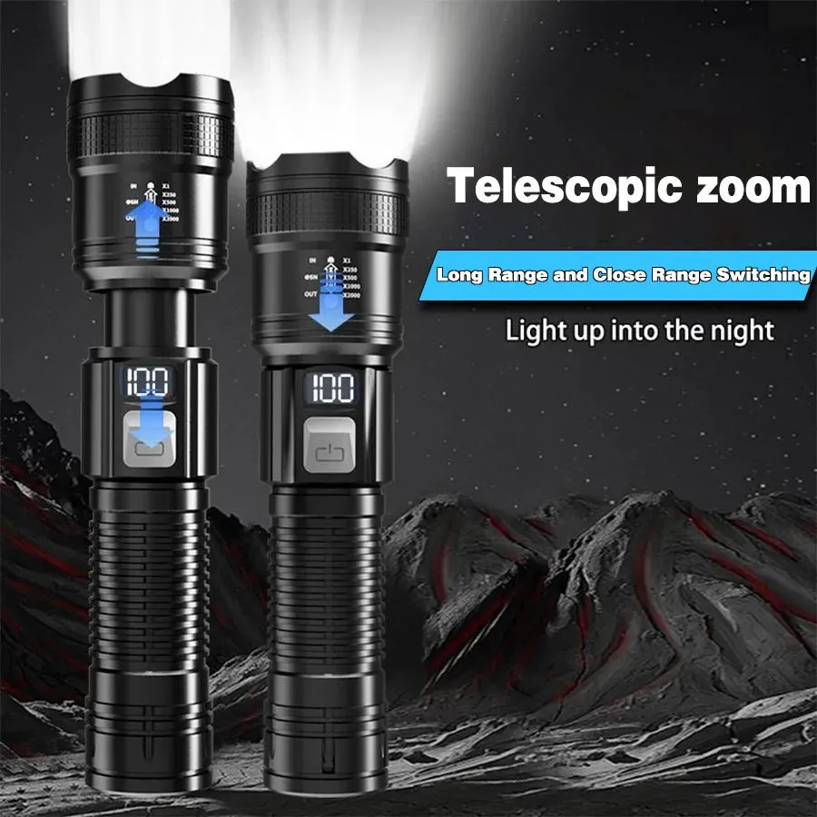 Portable Rechargeable High Power LED Tactical Flashlight with Telescopic Zoom for Outdoor Camping and Fishing