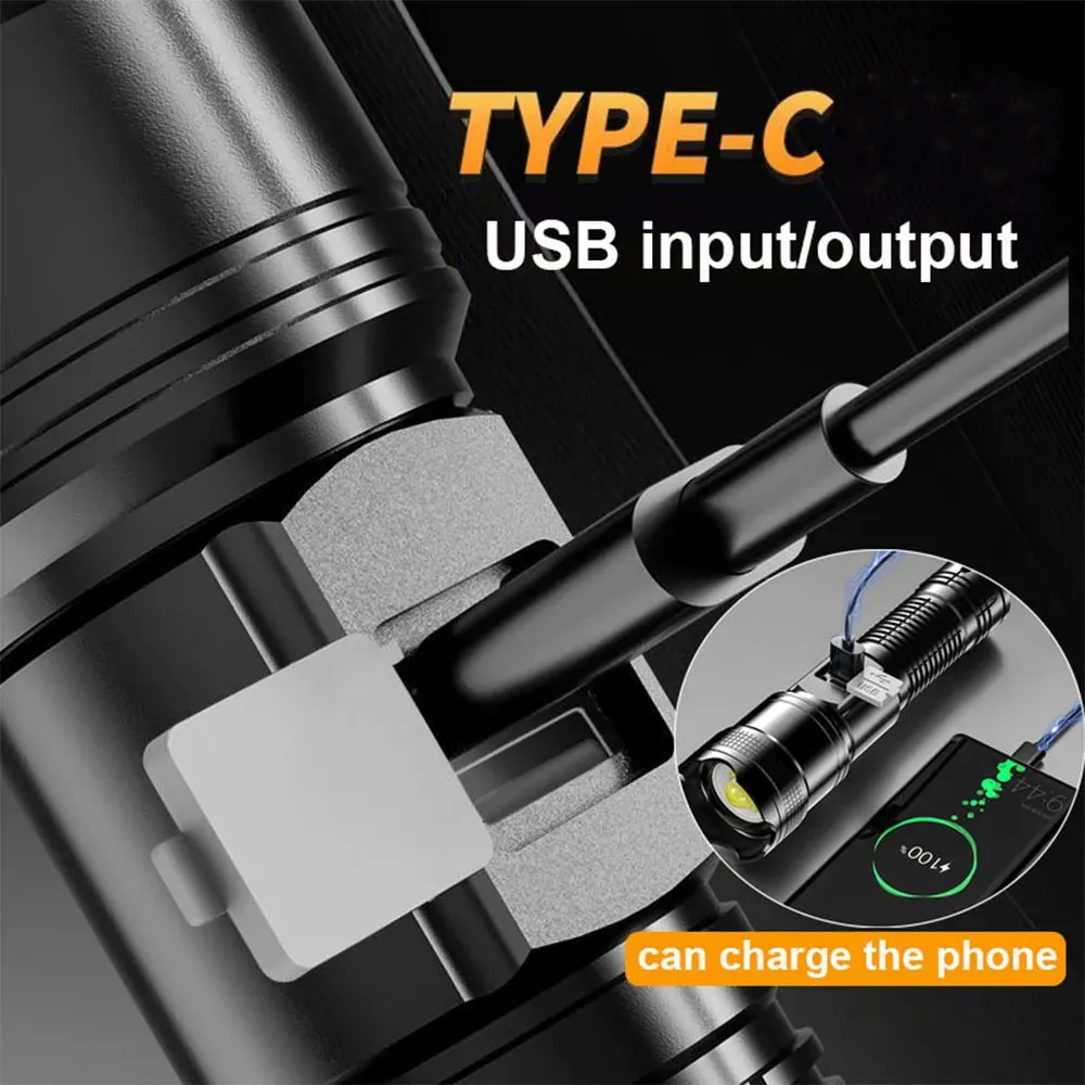 Portable Rechargeable High Power LED Tactical Flashlight with Telescopic Zoom for Outdoor Camping and Fishing