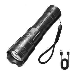 Portable Rechargeable High Power LED Tactical Flashlight with Telescopic Zoom for Outdoor Camping and Fishing