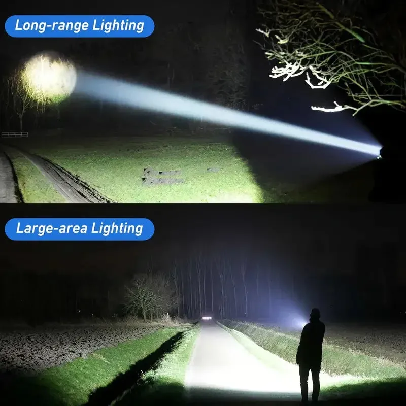 Portable Rechargeable High Power LED Tactical Flashlight with Telescopic Zoom for Outdoor Camping and Fishing