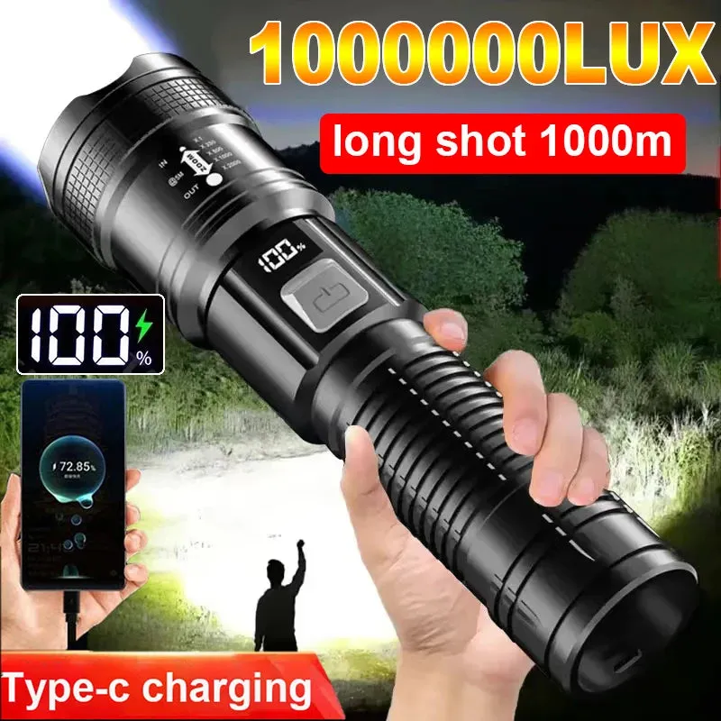 Portable Rechargeable High Power LED Tactical Flashlight with Telescopic Zoom for Outdoor Camping and Fishing