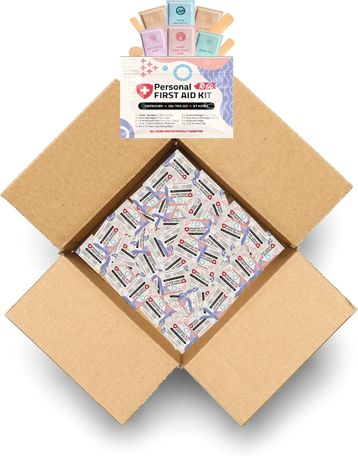 Portable Travel Size First Aid Kit - 60 Pack Case | Perfect for Home, Office, Car, School, Business, Travel, Hiking, Hunting, and Outdoors | Individually Wrapped First Aid Products (Abstract)