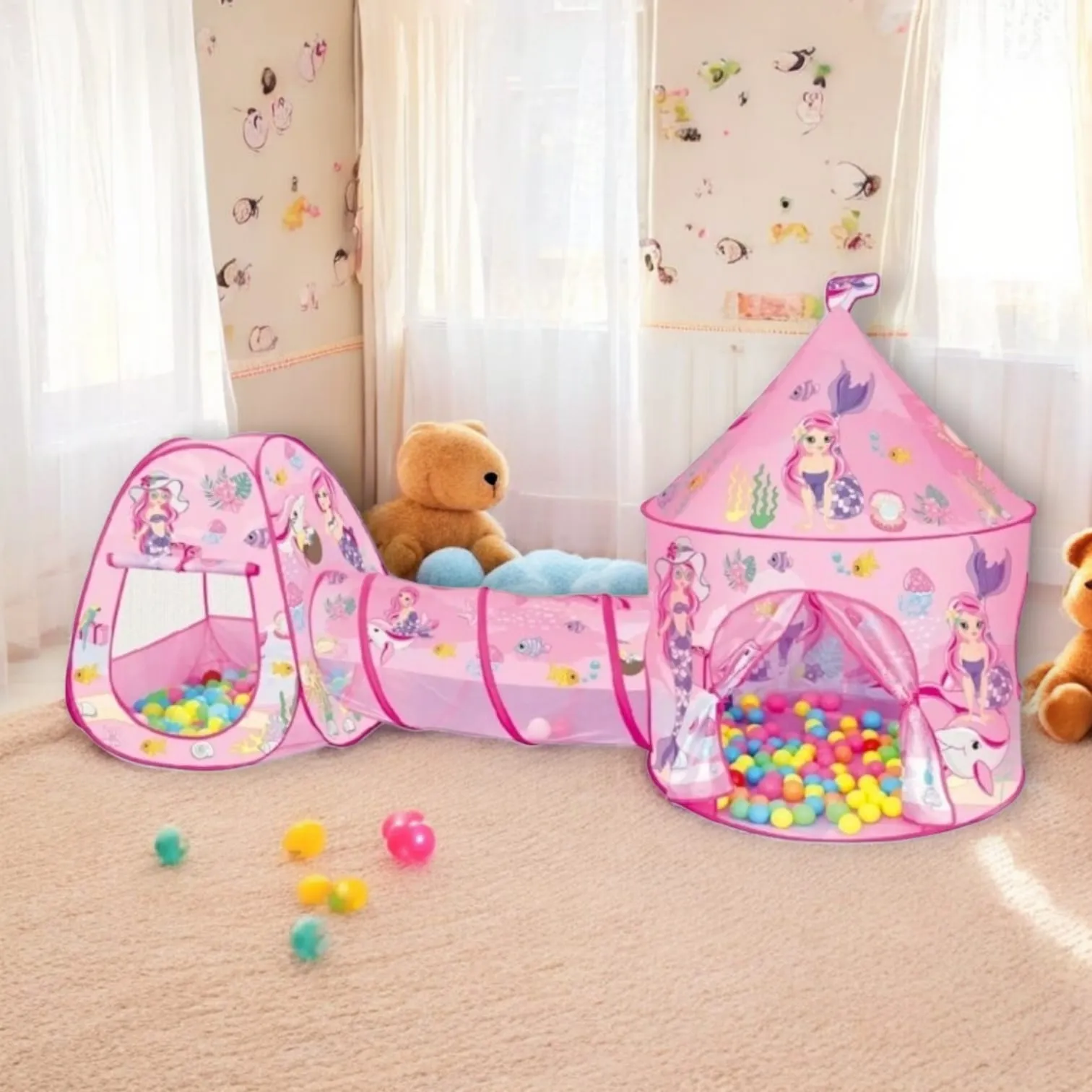 Princess-Themed Playhouse Set Castle Tent, Tunnel & Ball Pool