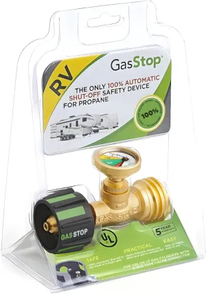Propane Tank Gauge with Leak Detector & Emergency Shut-Off - Pressure Indicator Universal Meter - RV & Camper Accessories
