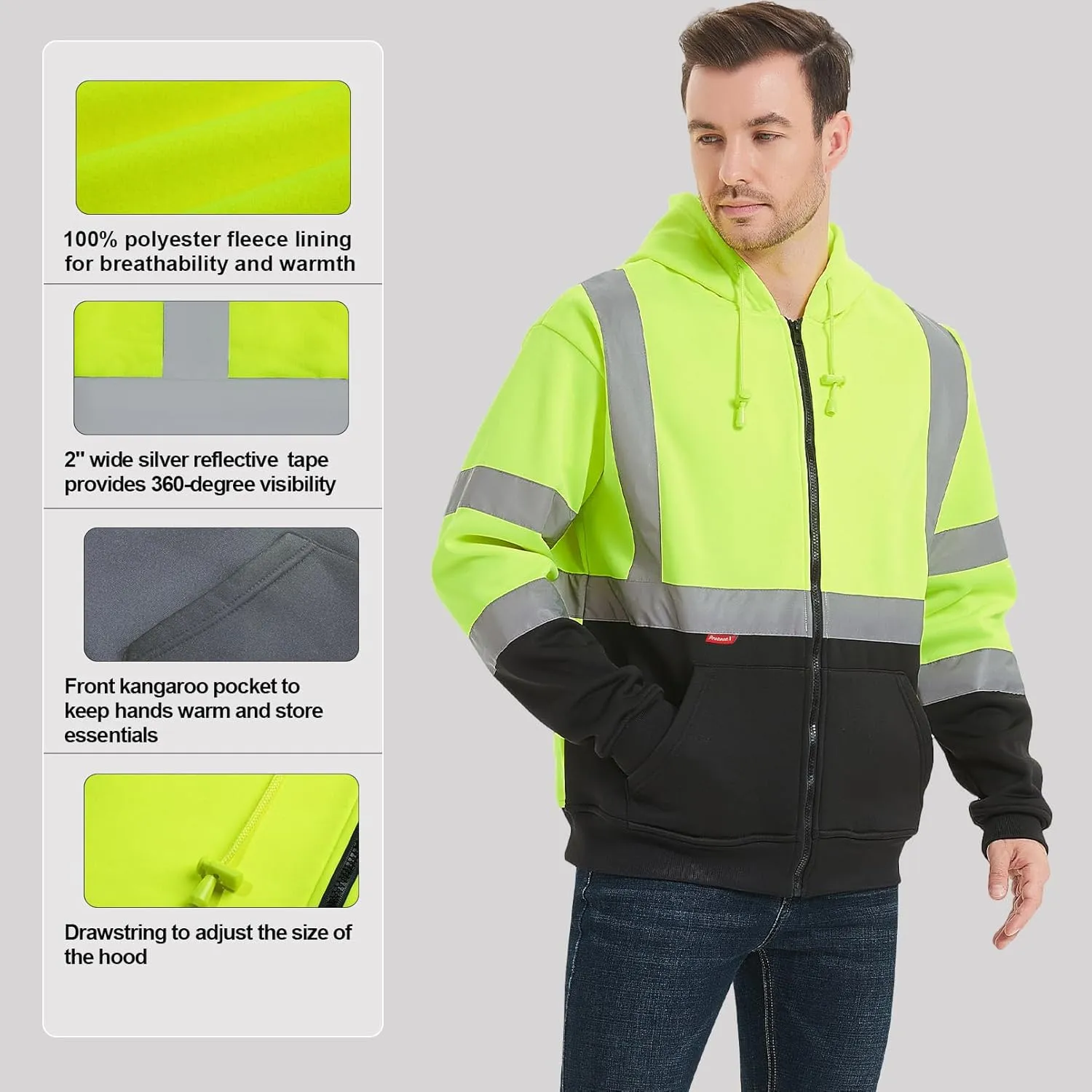 ProtectX Hi Vis Hoodie for Men Women High Visibility Safety Sweatshirt Reflective with Pockets for Construction Work Class 3