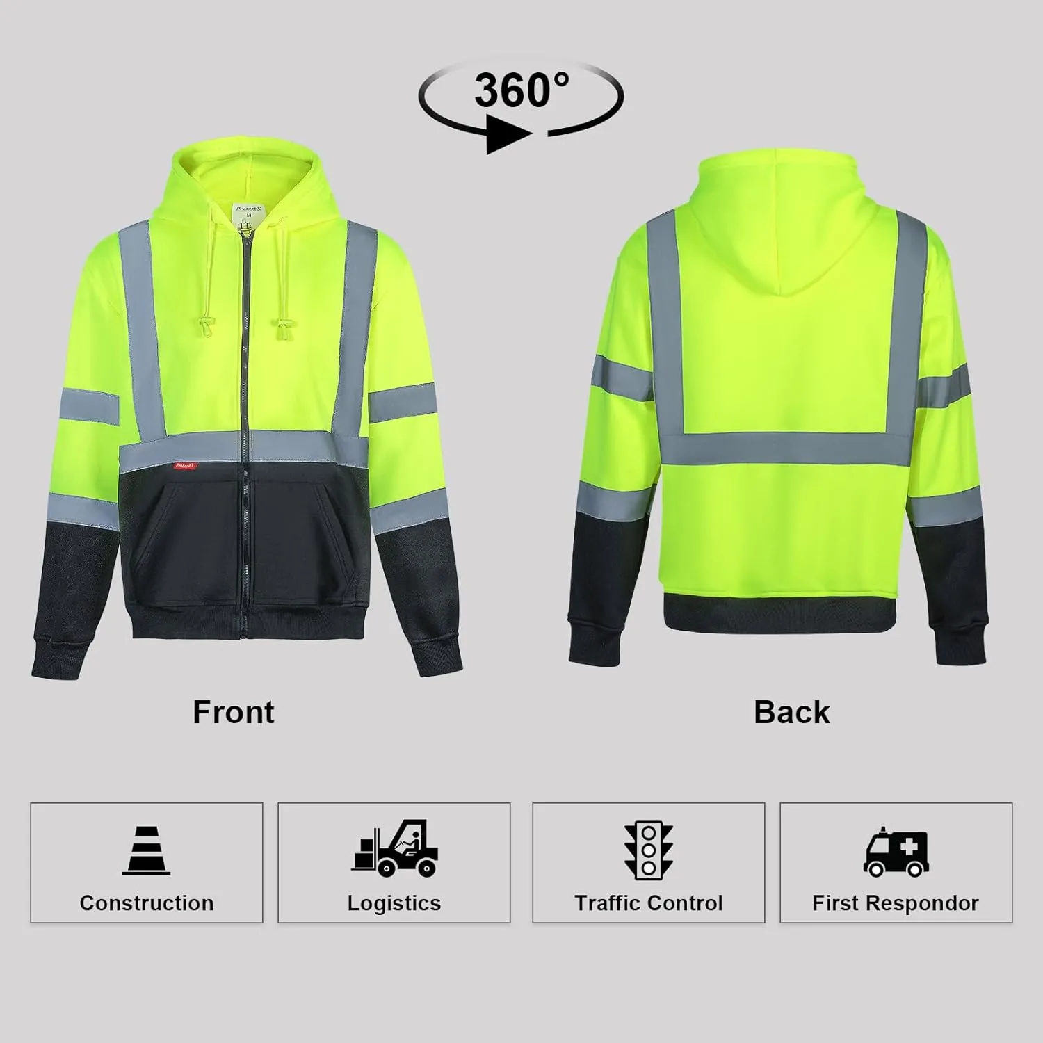 ProtectX Hi Vis Hoodie for Men Women High Visibility Safety Sweatshirt Reflective with Pockets for Construction Work Class 3