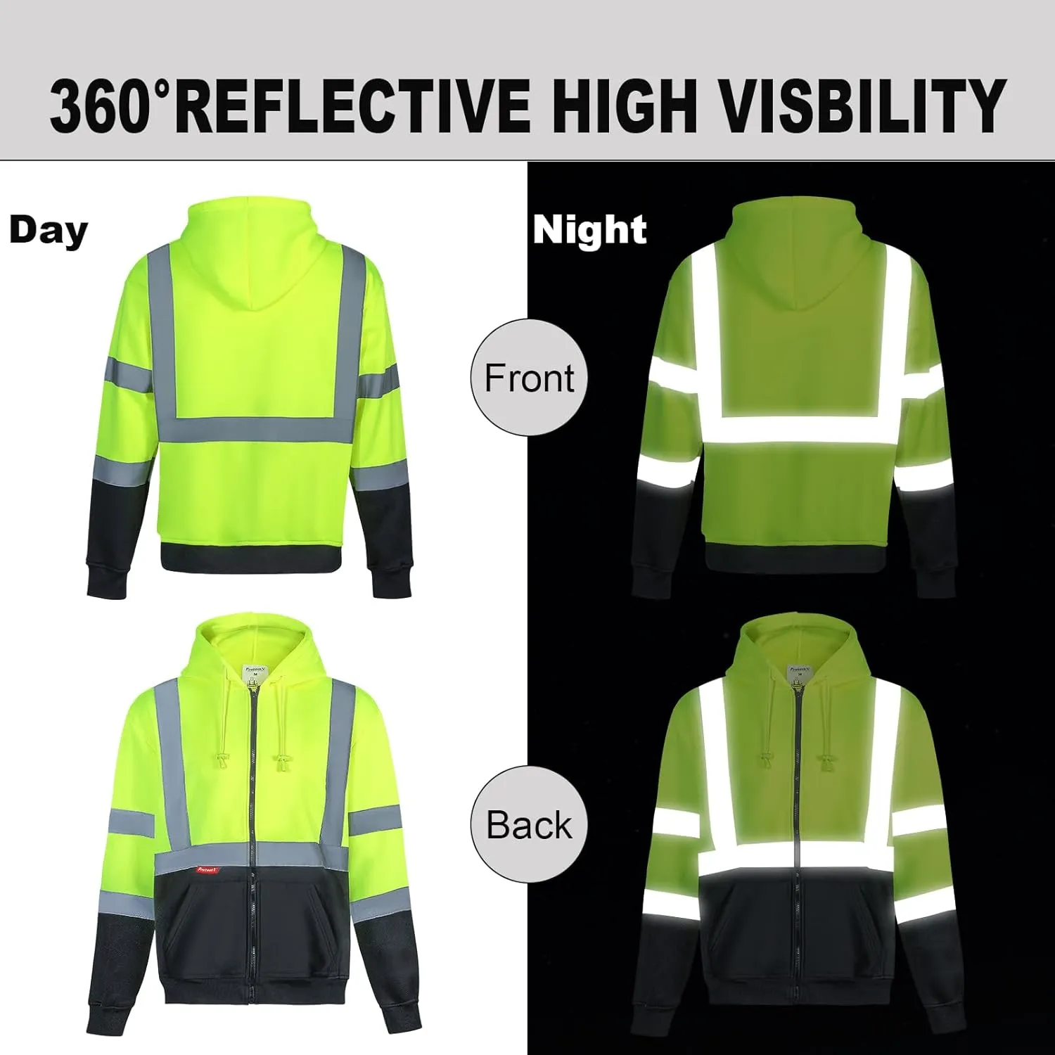 ProtectX Hi Vis Hoodie for Men Women High Visibility Safety Sweatshirt Reflective with Pockets for Construction Work Class 3
