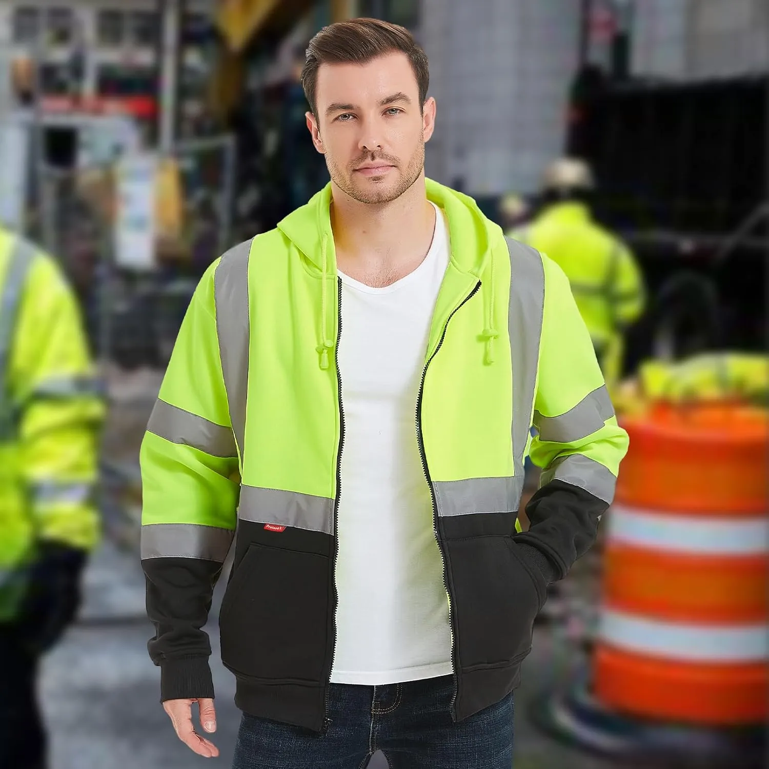 ProtectX Hi Vis Hoodie for Men Women High Visibility Safety Sweatshirt Reflective with Pockets for Construction Work Class 3