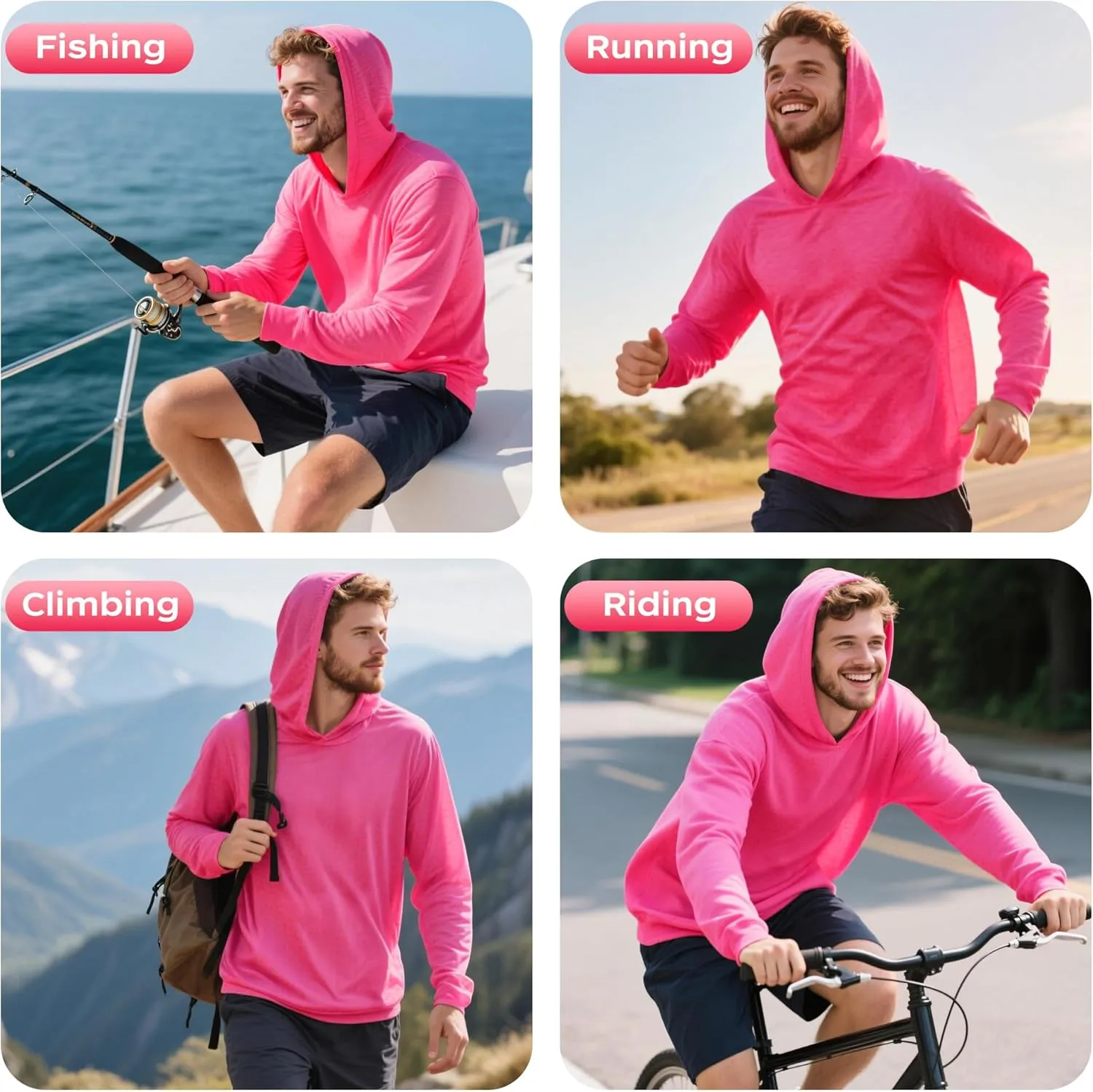 ProtectX High Visibility Sun Protection Lightweight Long Sleeve Hoodie, UPF 50  Quick-Dry, SPF UV Shirt, Active Wear