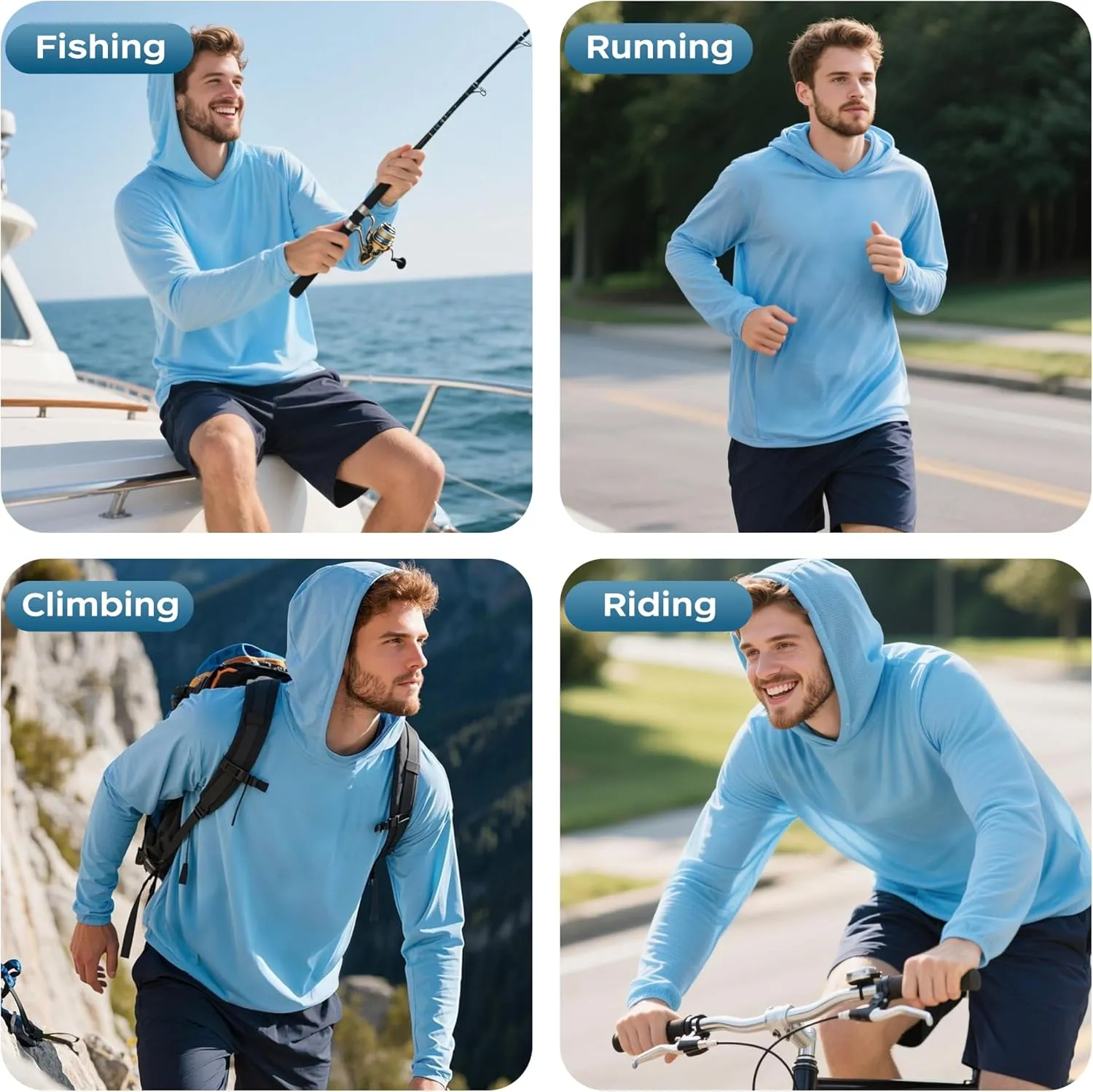 ProtectX High Visibility Sun Protection Lightweight Long Sleeve Hoodie, UPF 50  Quick-Dry, SPF UV Shirt, Active Wear