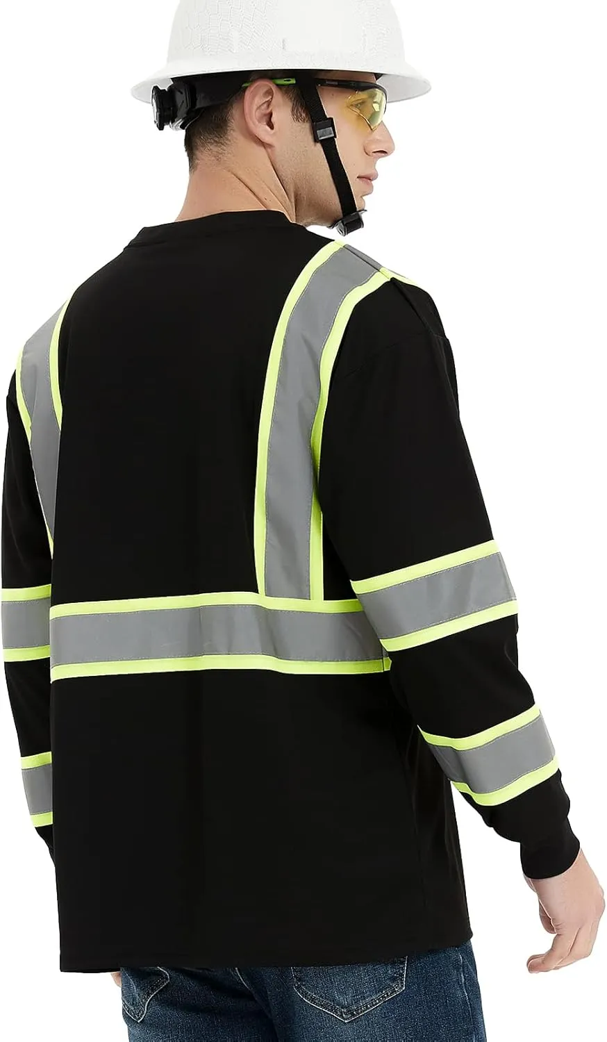 ProtectX Men's High Visibility Heavy Duty Long Sleeve Reflective Safety T-Shirts for Construction, Class 2-3 Type R