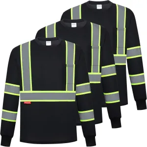 ProtectX Men's High Visibility Heavy Duty Long Sleeve Reflective Safety T-Shirts for Construction, Class 2-3 Type R