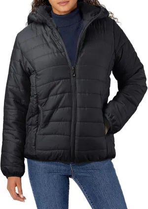 Puffer Jacket Womens Women's Quilted Lightweight Jackets Travel Full Zip Long Sleeve Puffy Coat with Hood Fall Casual
