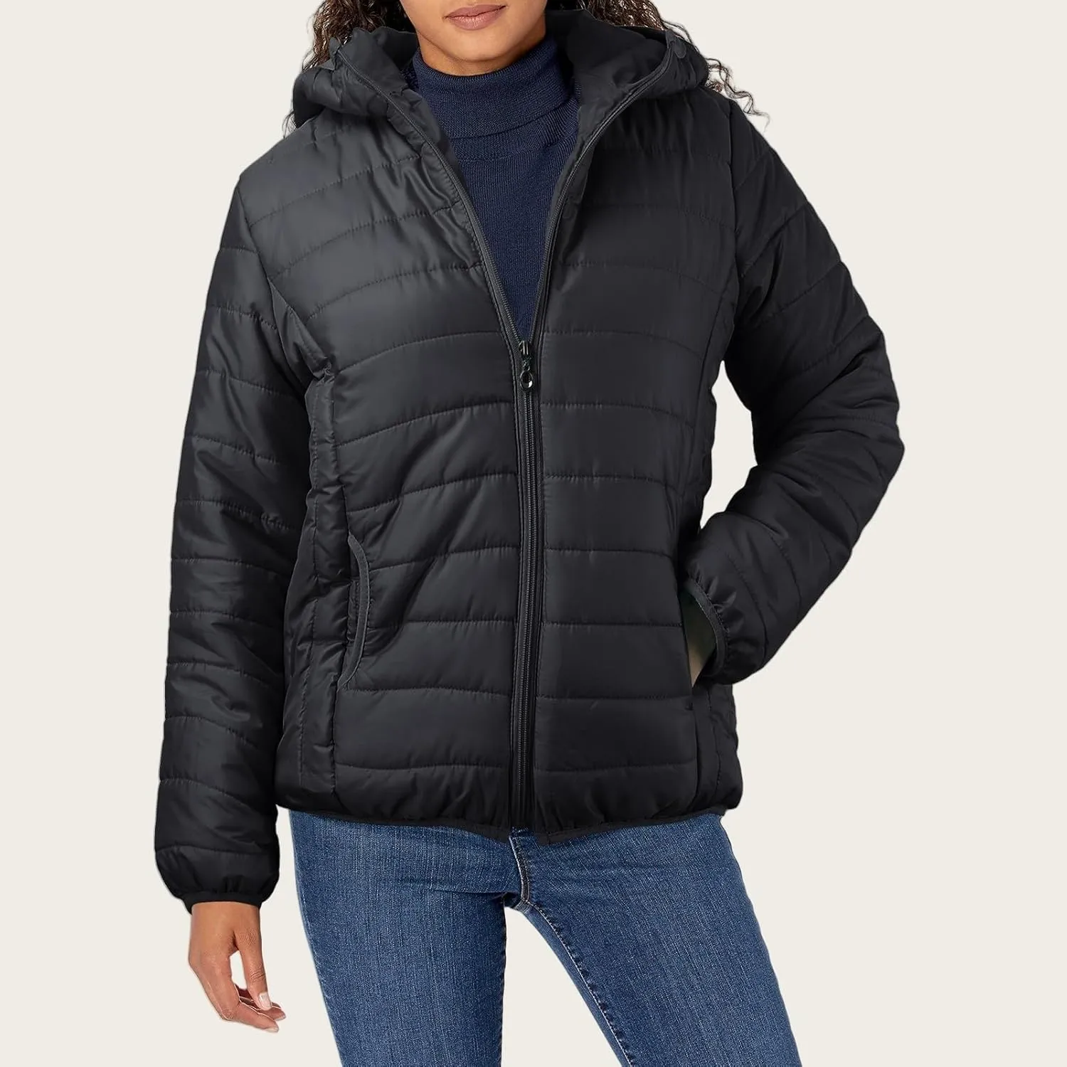 Puffer Jacket Womens Women's Quilted Lightweight Jackets Travel Full Zip Long Sleeve Puffy Coat with Hood Fall Casual