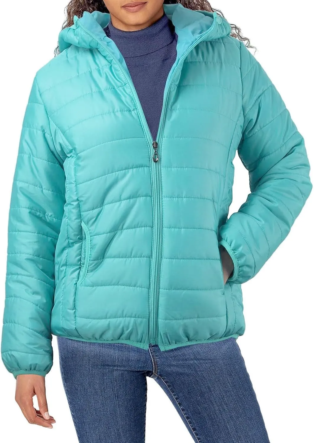 Puffer Jacket Womens Women's Quilted Lightweight Jackets Travel Full Zip Long Sleeve Puffy Coat with Hood Fall Casual