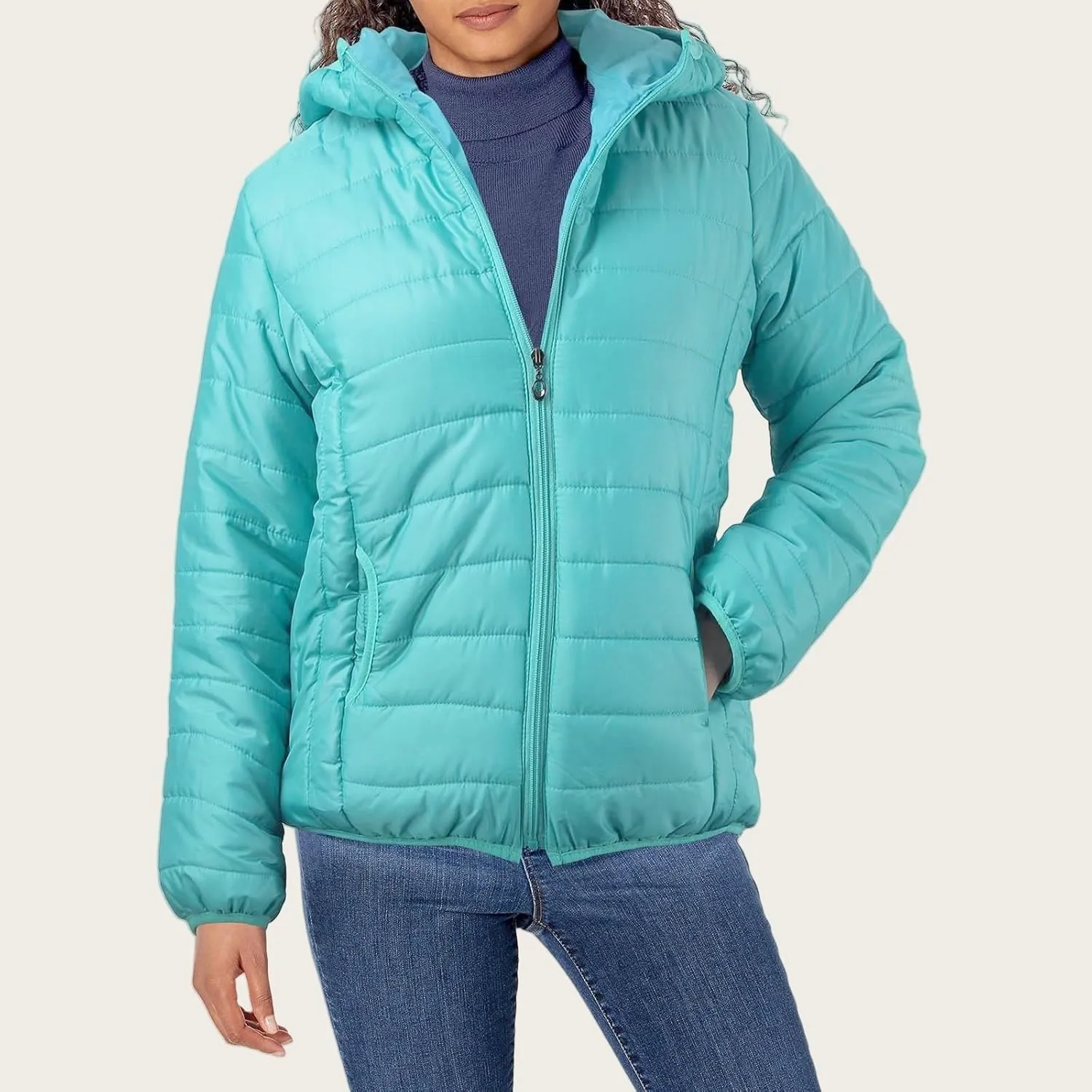 Puffer Jacket Womens Women's Quilted Lightweight Jackets Travel Full Zip Long Sleeve Puffy Coat with Hood Fall Casual